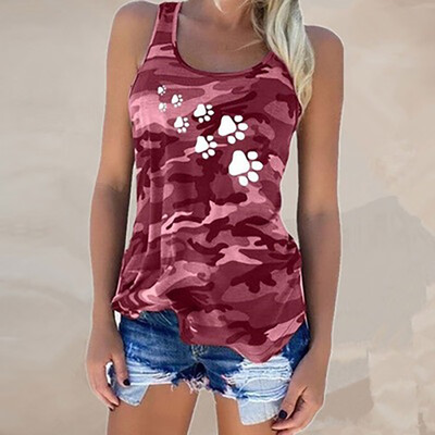 

Women Summer Sleeveless Round Collar Printed All-match Casual Concise Personality Camisole