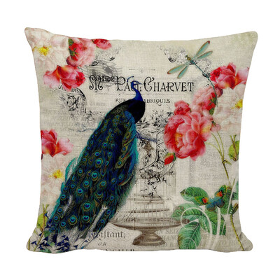 

Vintage Plant Flower Bird Peacock Butterfly Pillowcase Flax Cushion Cover Throw Pillow Case Sofa Home Decor
