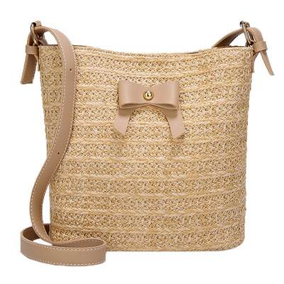 

Tailored Women Casual Shoulder Bag Bow Straw Bags Woven Bucket Bag Handbag Crossbody Bag