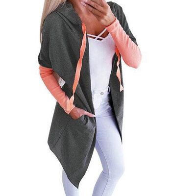 

New Women Fashion Hoodie Cardigan Contrast Color Autumn And Winter Women Long Hooded Cardigan Long Sleeve Women Casual Cardigans