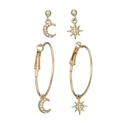 

4PcsSet Chic Rhinestone Moon Star Ear Hoop Drop Earrings Women Party Jewelry