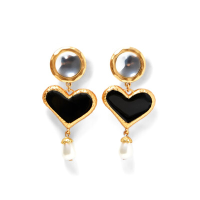 

JURAN 2018 Ethnic Heart crystal dangle statement dangle earrings wedding Jewelry Vintage big black boho za earrings for women