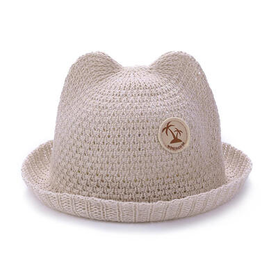

Cute Cat Ear Baby Summer Straw Hats Breathable Beach Bucket Caps Sun Cap