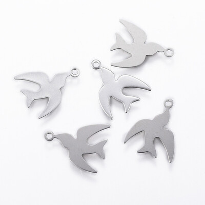 

304 Stainless Steel Charms Swallow Stainless Steel Color 14x115x02mm Hole 1mm