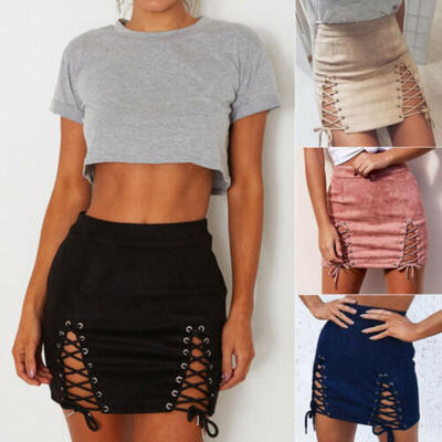 

Fashion Girl Lace Up High Waist Bodycon Party Club Women Mini Pencil Skirt