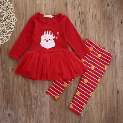 

2PCS Kids Baby Girls Xmas Outfits Clothes T-shirt Tops DressPants Leggings Sets