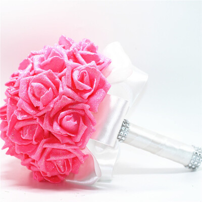

Gobestart Crystal Roses Pearl Bridesmaid Wedding Bouquet Bridal Artificial Silk Flowers De