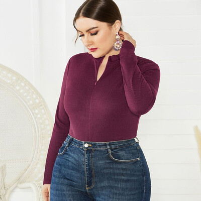 

Gobestart Fashion Women Plus Size Solid Long Sleeve Zipper Tops Coats Bodysuit