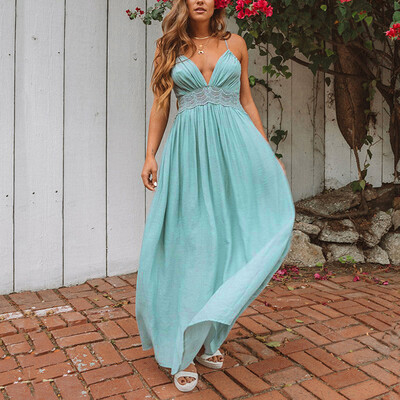 

Womens Fashion Solid Spaghetti Strap Backless Dresses