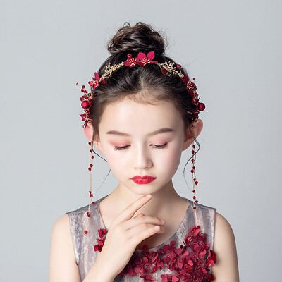 

Childrens Headwear Red Garland Princess Flower Headband Girls Hair Accessories Girl Lady Wild Headband Performance Accessories
