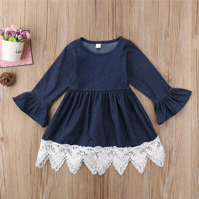 

Newborn Infant Baby Girls Denim Lace Ruffles Dress Princess Party Clothes Outfit