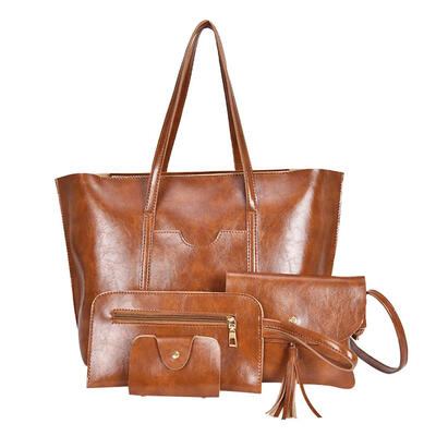 

4pcsset Women Shoulder Bags Totes Oil PU Leather Messenger Handbags Purse