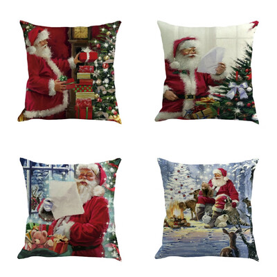 

Tailored 4PC Happy Christmas Pillow Cases Linen Sofa Cushion Cover Home Decor Pillow Case