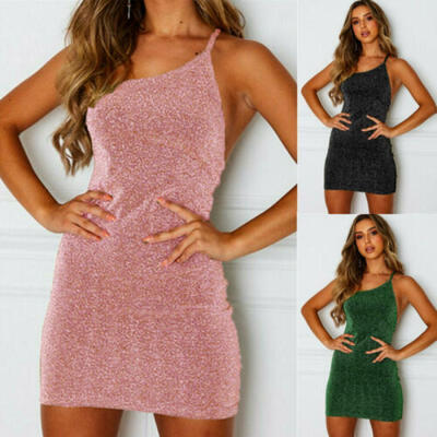 

2XL Women Sleeveless Shiny Mini Dress Bodycon Evening Party Dress Plus Size