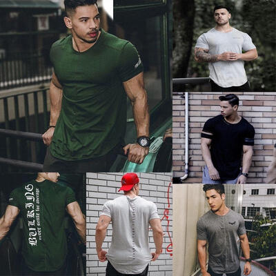 

New Men Running Gym Sport T Shirt Bodybuilding Fitness Muscle Stretch Top Tee