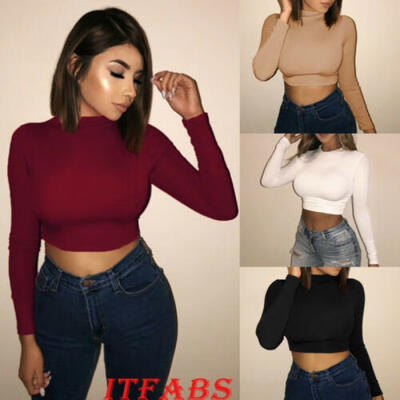 

Autumn Women Casual Blouse Ladies Slim Long Sleeve Crop Top T-Shirt Sportwear