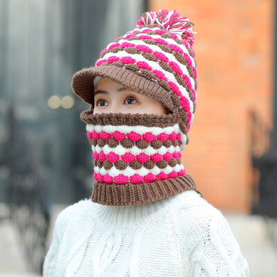 

Wool hats for men&women in winter knitted ear&neck protector riding windproof&velvet one-piece hat to keep warm