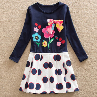 

Toddler Baby Girls Long Sleeve Cartoon Print Dot Bowknot Dress Outfits Clothes