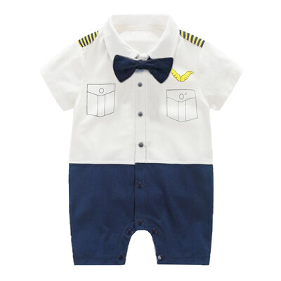 

Infant Baby Gentleman Design Short Sleeve Rompers Kids Boys With Bowknot Jumpsuit Newborn Clothes