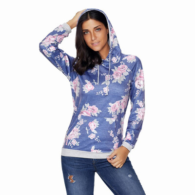 

Floral Print Long Sleeve Pocket Pullover Sports Casual Hoodie sweatshirt