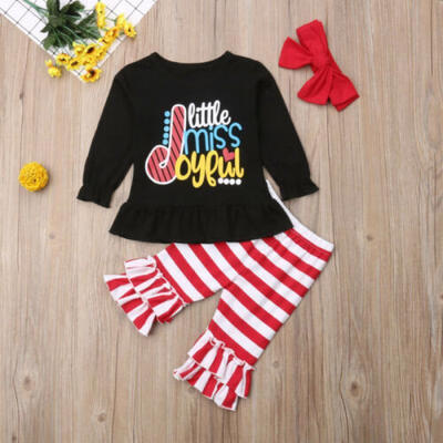 

Kids Baby Girls Christmas Top T-shirt Dress Bell Bottoms Pants 3Pcs Outfits Set