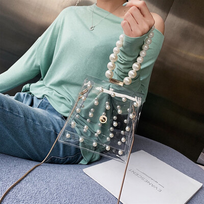 

Transparent PVC Pearl Jelly Bag Tote Casual Clear Handbag Messenger Bag Womens Fashion