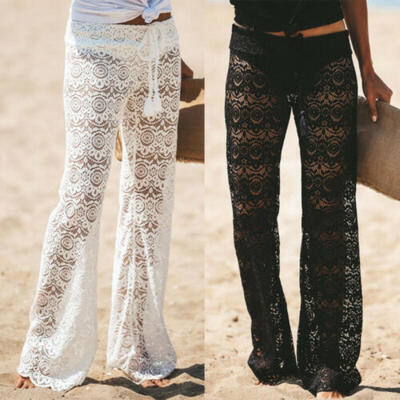 

Women Harem Lace Low Waist Sheer Pants Summer Beach Cover Up Long Trousers
