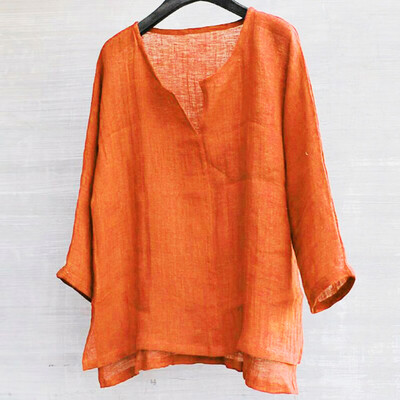 

Mens Casual Chinese Style Cotton Linen Solid Colour Loose V-neck Long Sleeve Top