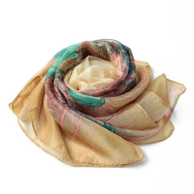 

New Fashion Women Scarf Floral Print Two Tiers Beading Long Thin Elegant Pashmina Beach Cover UP Blouse