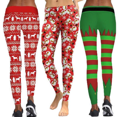 

Lady Christmas Theme Sports Pants High Waist Yoga Fitness Leggings Gym Trouser