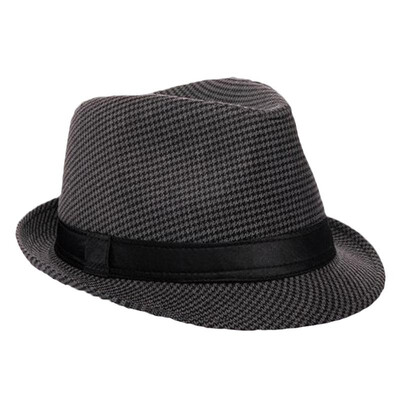 

Fashion Men Women Fedora Hat Houndstooth Pattern Pinched Crown Ribbon Panama Trilby Cap