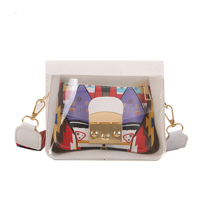 

2019 Summer Small Square Bag Transparent Jelly Messenger Bags Geometry Hit The Color Wide Webbing Single Shoulder Bags YJ