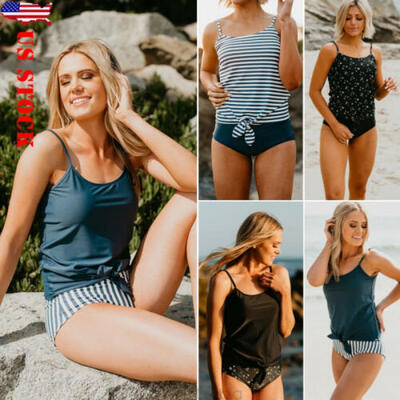 

US Womens Swimsuit Tank Tops Tankini Set Bikini Swimwear Beach Bathing Suit