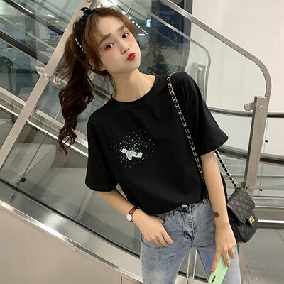 

Womens Korean Style Loose Round Neck Embroidered Cartoon Space Print Short Sleeve T-Shirt