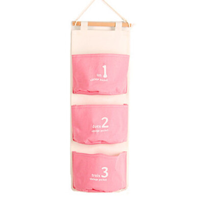 

Wall Mounted Storage Bags LinenCotton Fabric Over The Door Organizer with 3 Deep Pockets
