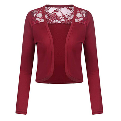 

Toponeto Womens Long Sleeve Lace Cropped Open Front Cardigan Blazer Coat