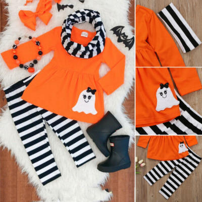 

Toddler Baby Girl 3PCS Halloween Clothes Cotton Tops Dress Striped Pants Outfits