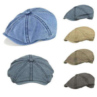 

Solid Cotton Gatsby Cap Mens Ivy Hat Golf Driving Summer Sun Flat Cabbie Newsboy