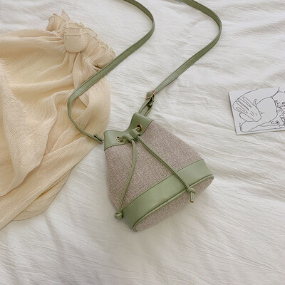 

Ins contrast color small bag summer high-grade foreign womens bag new 2019 fashion canvas bucket bag Messenger bag