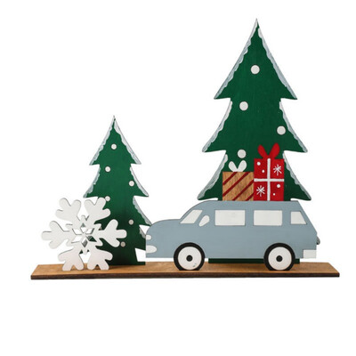

Christmas Wooden Desktop Pendant Cute Car Shape Party Ornament Xmas Party Desktop Doll Gift for Home Christmas Party