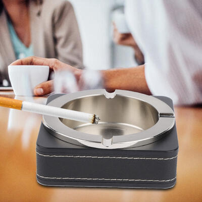 

Greensen PU Leather Square Ashtray Smoking Cigarette Ash Tray Holder for Home Office Bar