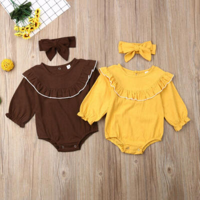 

Sweet Newborn Baby Girl Warm Clothes Ruffle Long Sleeve Romper Headband Outfit