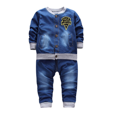 

Infant Baby Kids Girls Boys Letter Demin Tops Pants 2Pcs Set Suit Outfit Clothes