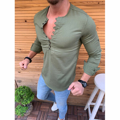 

luxury Mens Muscle Casual Dress Shirts Slim Fit T-Shirt Long Sleeve Formal Tops