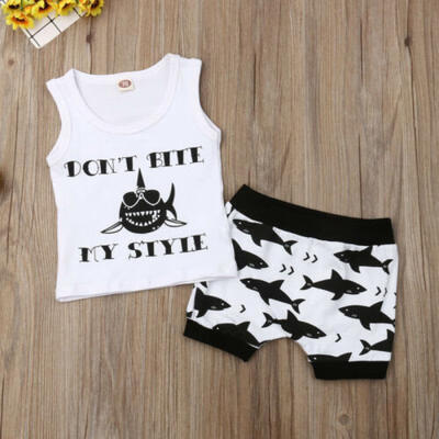 

US Summer 2PCS Kids Baby Boy Shark Vest Tops ShirtShorts Pants Clothes Outfits