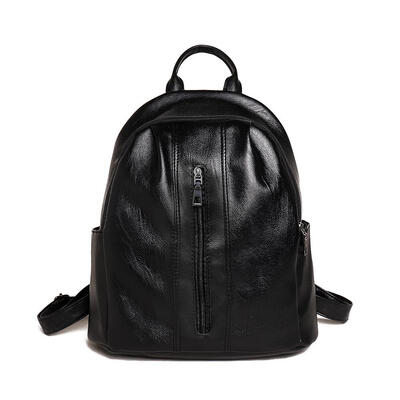 

Solid Color Travel Backpacks Women Leather Preppy Style Shoulder Knapsack