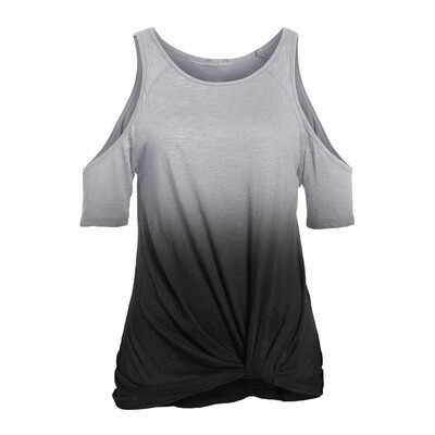 

Womens Gradient Sexy Round Neck Short Sleeve Knotted Top