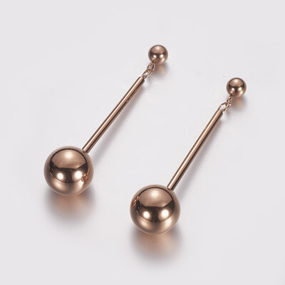 

304 Stainless Steel Dangle Stud Earrings Round Rose Gold 50mmPin 08mm