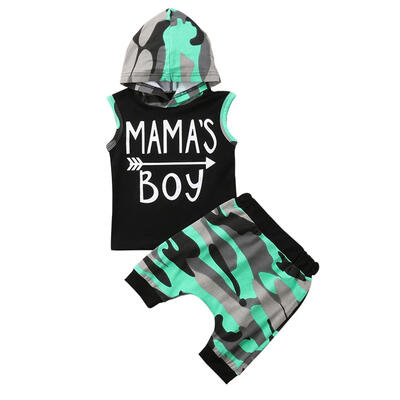 

Summer Kids Arrow Print Boys Set Baby Camo Sleeveless Hooded T-shirt Pants