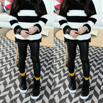 

AU Toddler Girl Baby Stretchy PU Leather Kid Formal Leggings Trousers Long Pants